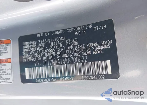 2019 Toyota 86 from USA, damaged, VIN JF1ZNAA14K8700622